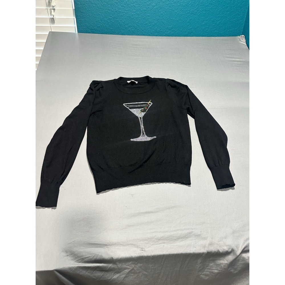 Nanette Lepore Black Sequin Martini‎ Glass Sweater M